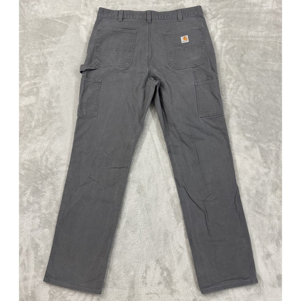 Carhartt Pants Mens 38x35 Gray Duck Canvas Carpenter Hammer Loop Utility 103279